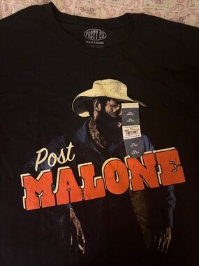 Post Malone Graphic Short Sleeve Tee - Black with Orange Print